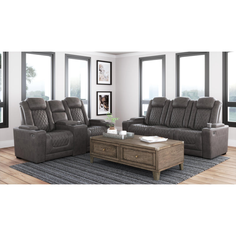 Signature Design by Ashley HyllMont Power Reclining Leather Look Loveseat with Console 9300318 IMAGE 10