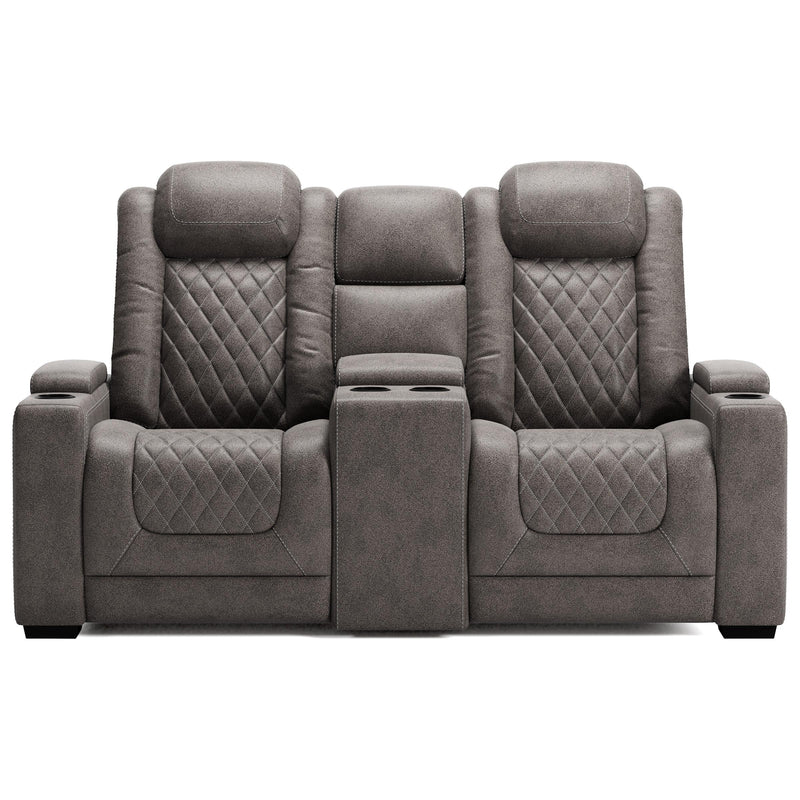 Signature Design by Ashley HyllMont Power Reclining Leather Look Loveseat with Console 9300318 IMAGE 1