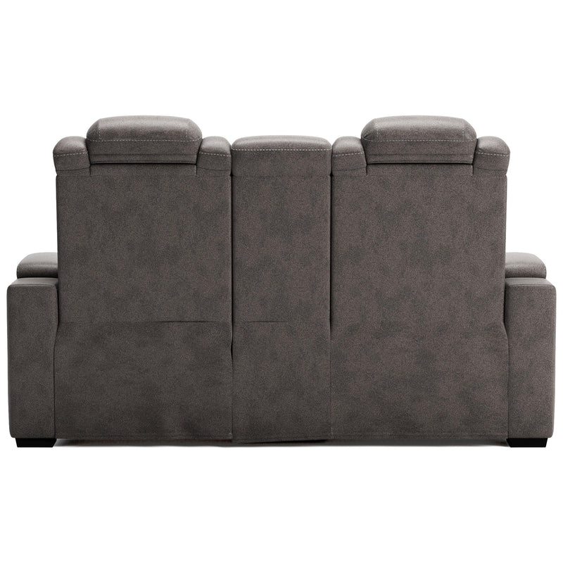 Signature Design by Ashley HyllMont Power Reclining Leather Look Loveseat with Console 9300318 IMAGE 5