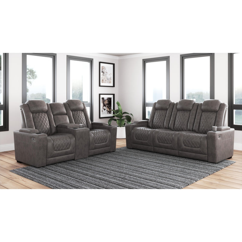 Signature Design by Ashley HyllMont Power Reclining Leather Look Loveseat with Console 9300318 IMAGE 8