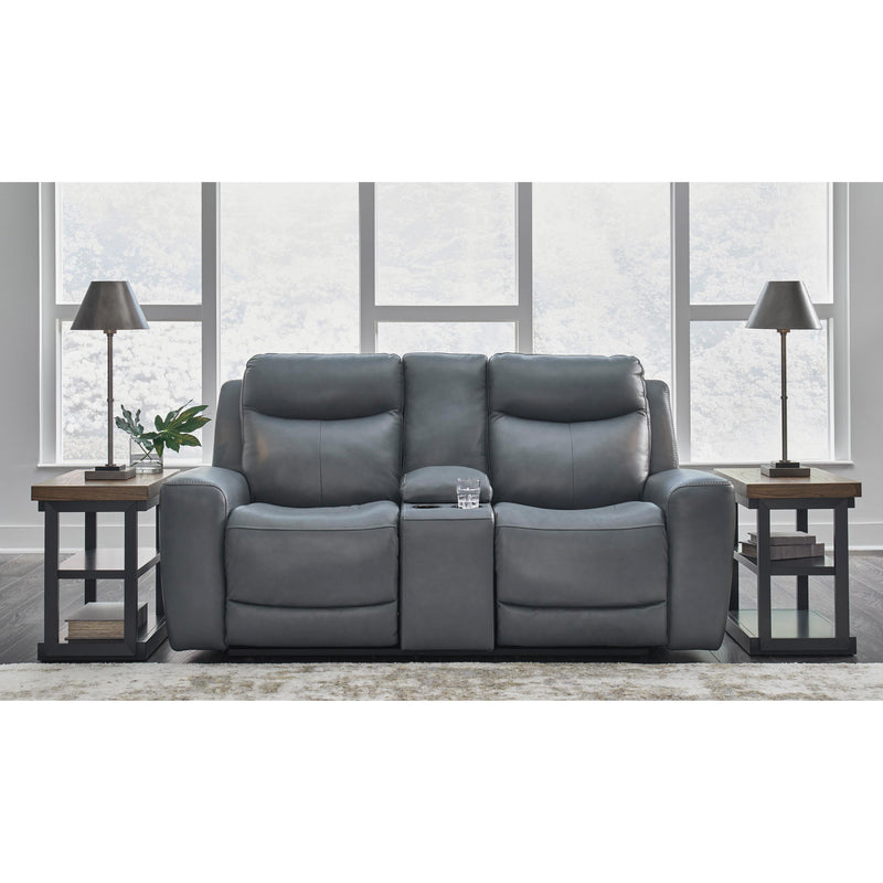 Signature Design by Ashley Mindanao Power Reclining Leather Match Loveseat U5950418C IMAGE 6